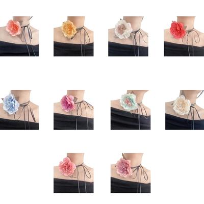 Elegant Flower Pendant Necklace Accessory Fashionable Fabric Necklace Accessory Clavicular Chain for Parties Gatherings