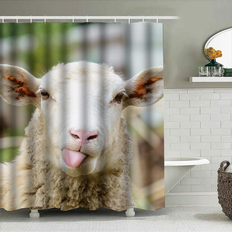 Sheep Fluffy Bathroom Shower Curtain Waterproof Wall Decor Home Decoration Modern Cute Animal Print 3D Customizable Printing
