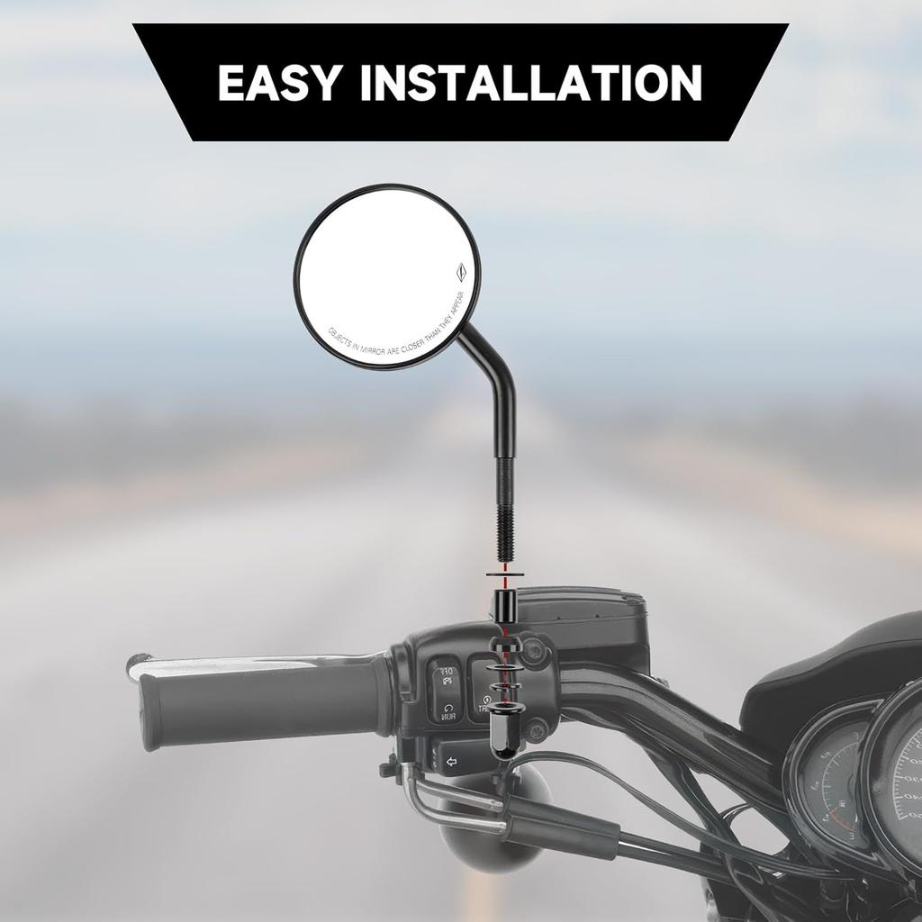 DREAMIZER 3" Motorcycle Vintage Mirrors Round Rear View Mirror 8Mm Black Compatible With Harley Davidson Dyna Bobber Softail Chopper Cruiser Cafe