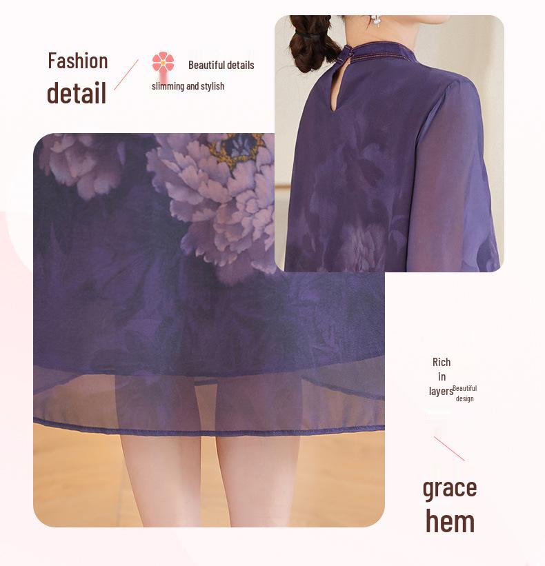 Mom's Stylish 2026 Summer Chinese Qipao Dress: Modern Short-Sleeved Chiffon for Middle-Aged & Elderly Women