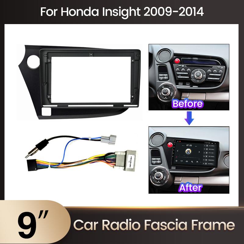 Car accessories - 9inch Car Radio Harness Fascia For in-car Media Player Center Console Kit For Mounting Left Honda Insight 2009-2014 Frame Cable