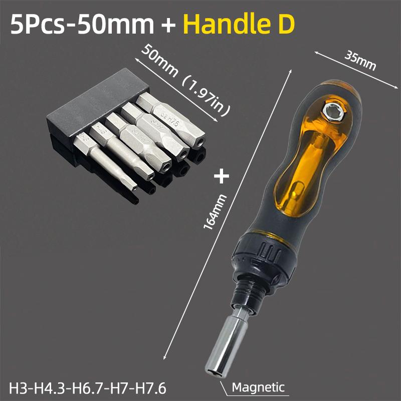 Set de biți magnetici pentagonali cu gaură Hex 1/4" Oțel S2 50mm Security Torx Biți de găurit Cheie cu clichet Unelte de mână