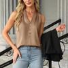 Women's Imitation Silk Sleeveless Vest Top Summer Comfortable Breathable V-Neck Shirt Tank Top Fashion Solid Color Elegant Vest