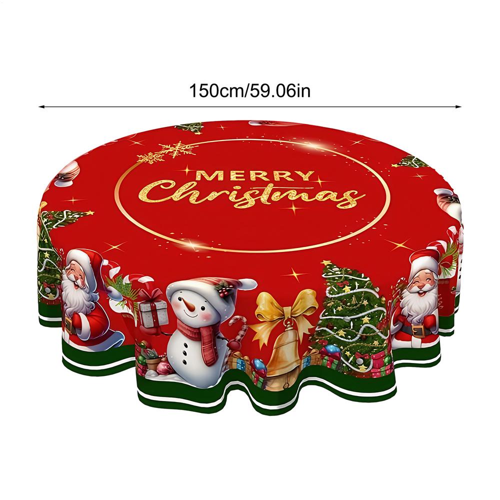 150/180cm Christmas Snowman Circular Tablecloth Vintage Polyester Red Cover Protector Christmas Tablecloth Protector Cover