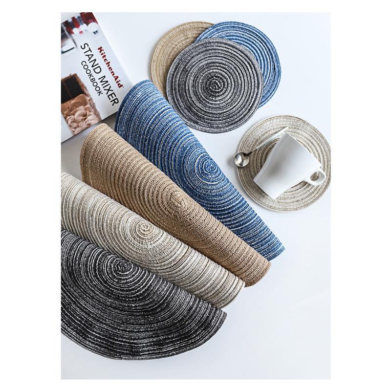 Round Table Mat Woven Ramie Placemats Anti Slip Dining Table Mats Non-Slip Tableware Bowl Pads Kitchen Drink Cup Coasters