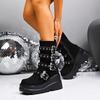 Independent Station Platform Women's Boots New Wedge Heel Demonia Bat Belt Buckle Short Martin Boots Women