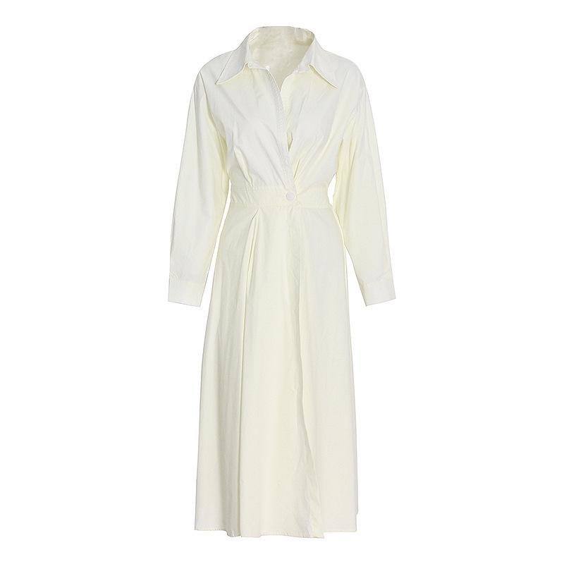 Nové bavlněné lněné elastické zeštíhlující šaty kardiganu ve vysokoškolském stylu s vysokým pasem