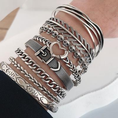 Pulseira de Metal 100% Prata Sólida 925 para Mulheres Vintage Feita à Mão Simples Corrente Retro Pulseira de Coração Presente de Aniversário Festa