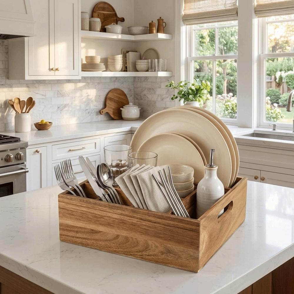 Large Capacity Kitchen Utensil Storage Box 6 Compartments Cutlery Storage Stand Living Room