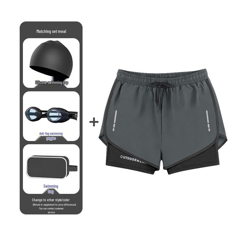 Men's Quick-Dry Swim Trunks: Running, Training, Beach, Double-Layer Anti-Embarrassment, Suitable for European and American Styles.
