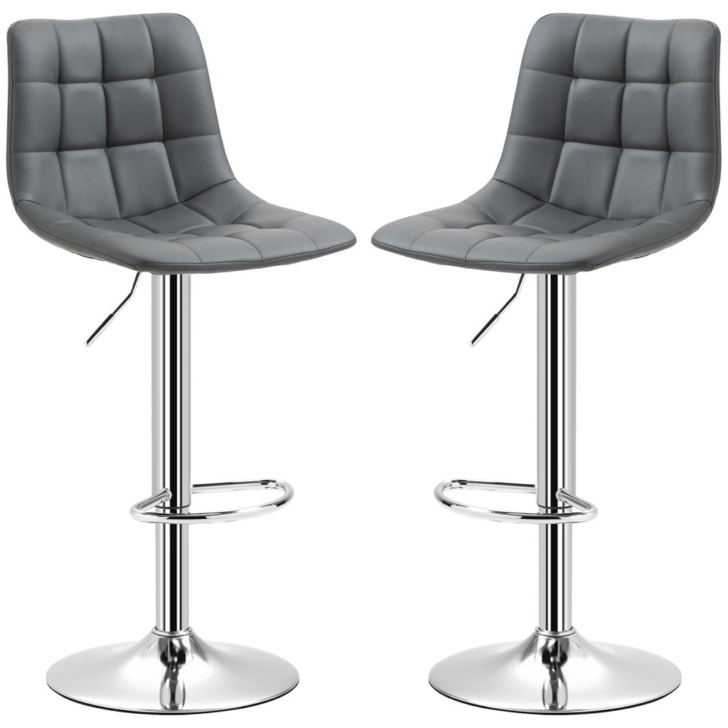 Set of 2 Swivel Bar Stools in Faux Leather with Backrest and Footrest, 42x45x89-110cm, Grey