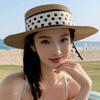 Straw Weaving Sun Protection Cap Dot Ribbon Wide Brim Hat Vacation Beach Straw Cap  Sun Protection