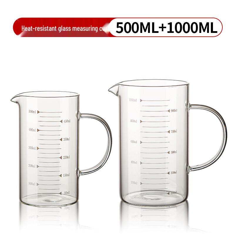 Heat-Resistant Glass Measuring Cup Set with Handle and Scale 500ml & 1000ml
