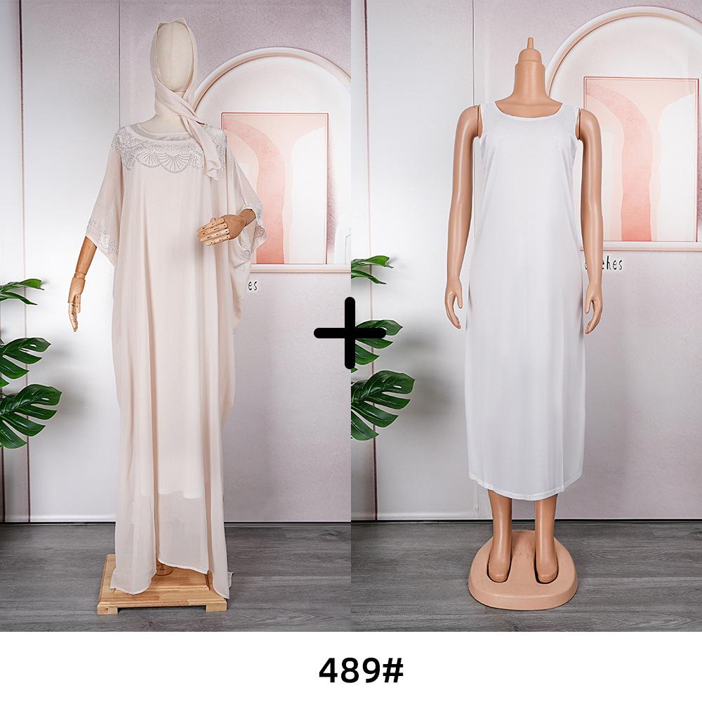 

Plus Size Women s African Chiffon Two-Piece Dress Set One Size абрикосовий