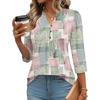 Women’s Fashion Loose Fit Three Quarter Sleeve Top with Button and Geometric Print for Casual or Daily Wear