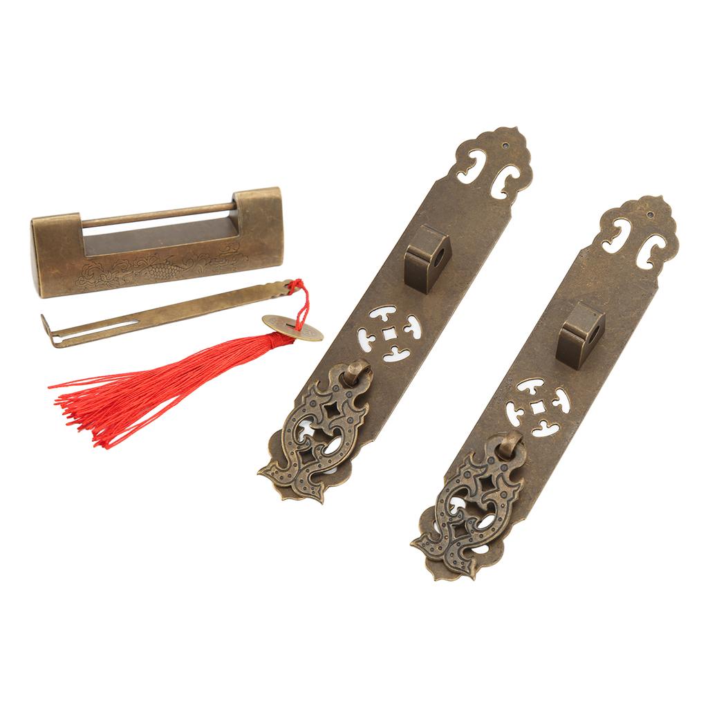 Starožitná sada klik zámků Čínský vintage styl Bronzová barva Mosaz Kabinet Zadní deska Pásky Úchyty Sada pro bedny na nářadí