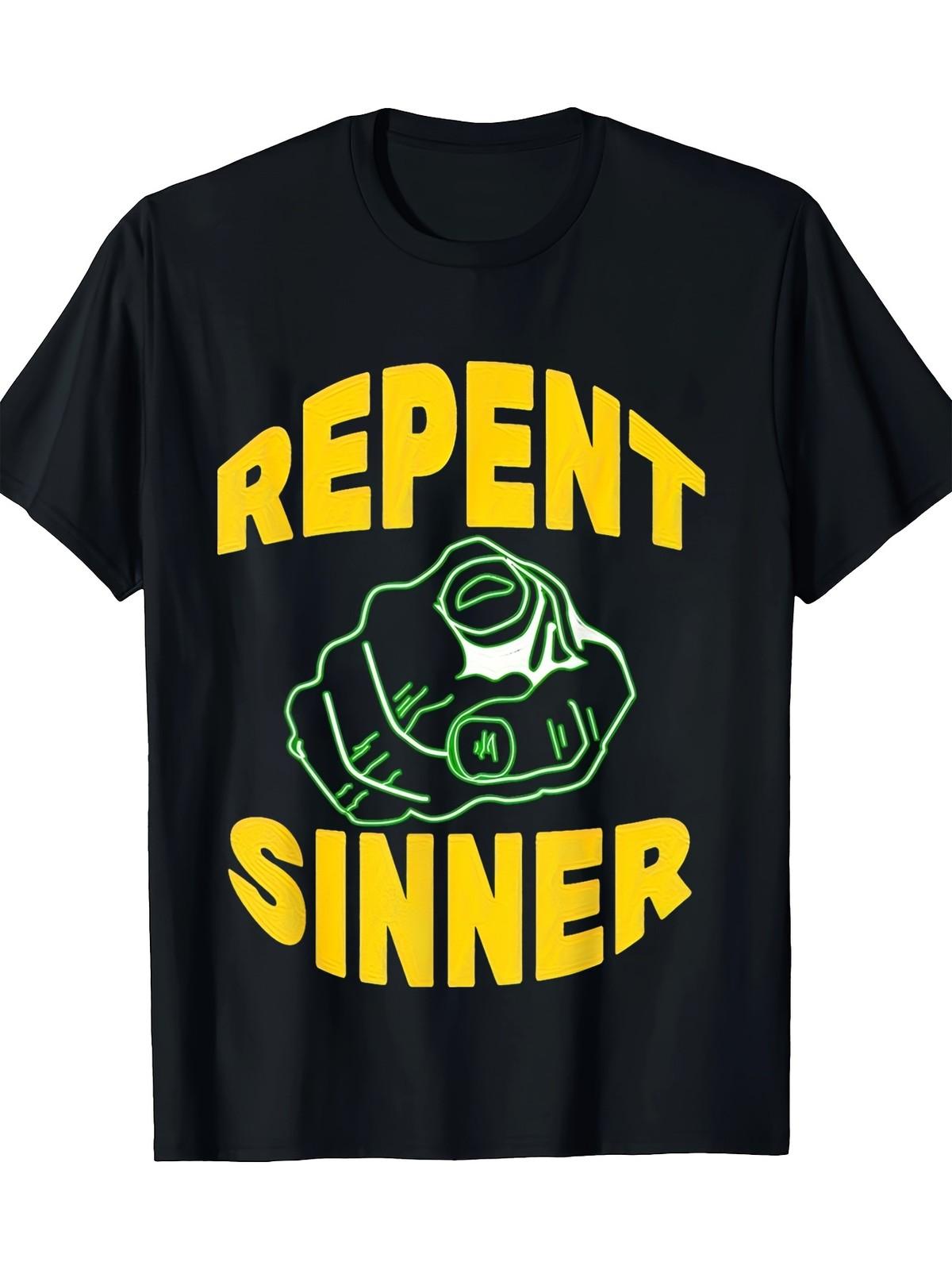 Men s REPENT SINNER Christian Graphic T-Shirt - Bold Prayer Hands Design S разноцветный