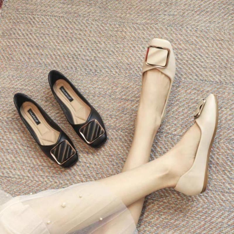 Fashion 2024 Leather Spring Autumn Handmade Flats Ballerina Shoes Women Loafers Comfortable Soft Leather Metal Button Women Flats Shoes