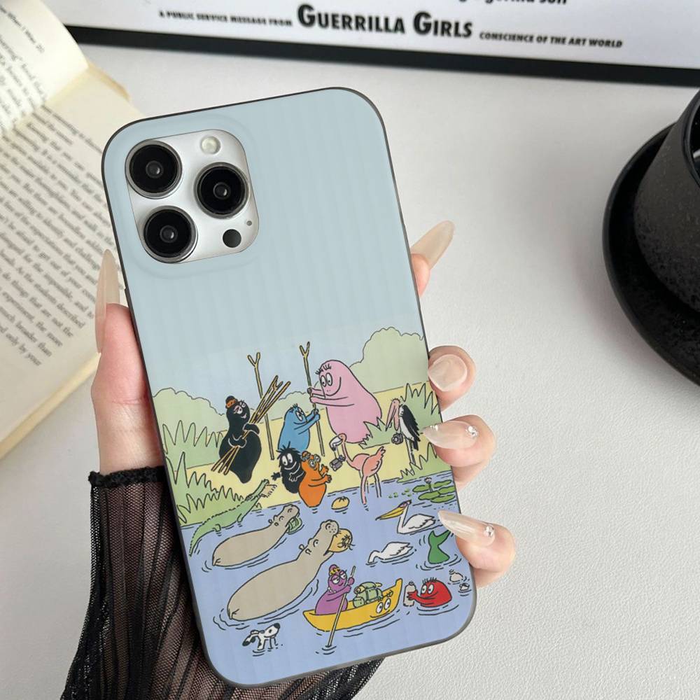 Cute Cartoon Barbapapa For iPhone 16 15 14 13 12 11 17 Pro Max Plus Wave Corrugated Phone Case Anti Drop Cover