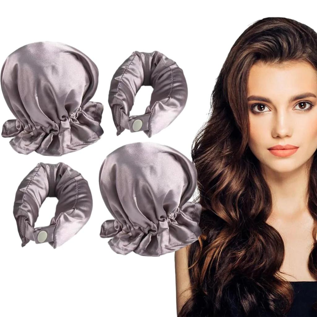 Satin Heatless Hair Curlers To Sleep In, No Heat Hair Curling Curls Overnight for Medium Long Hair Big Wavy Curly Hair(2 Sets/4 PCS) (Purple)