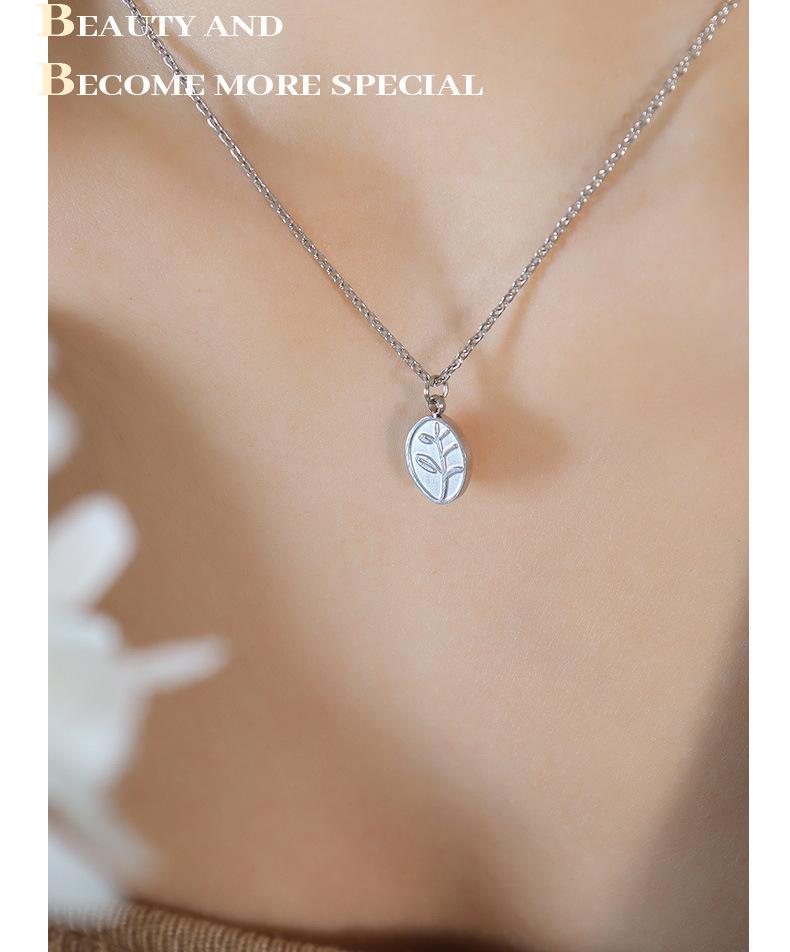 Leaf Oval Pendant Necklace for Women - Gold Plated, Fade-Resistant Titanium Steel