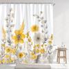 Simple Watercolour Floral Shower Curtain Blue Flower Yellow Grey Botanical Flower Polyester Fabric Shower Curtain Bathroom Decor
