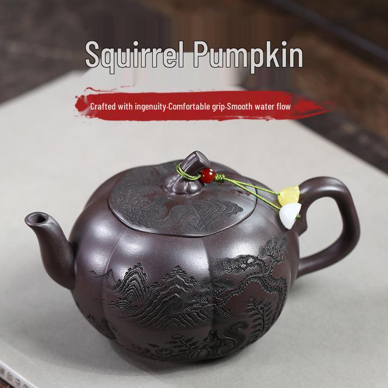 Squirrel Pumpkin Yixing Zisha Handmade Kung Fu Teapot – Chi Long Blood Sand