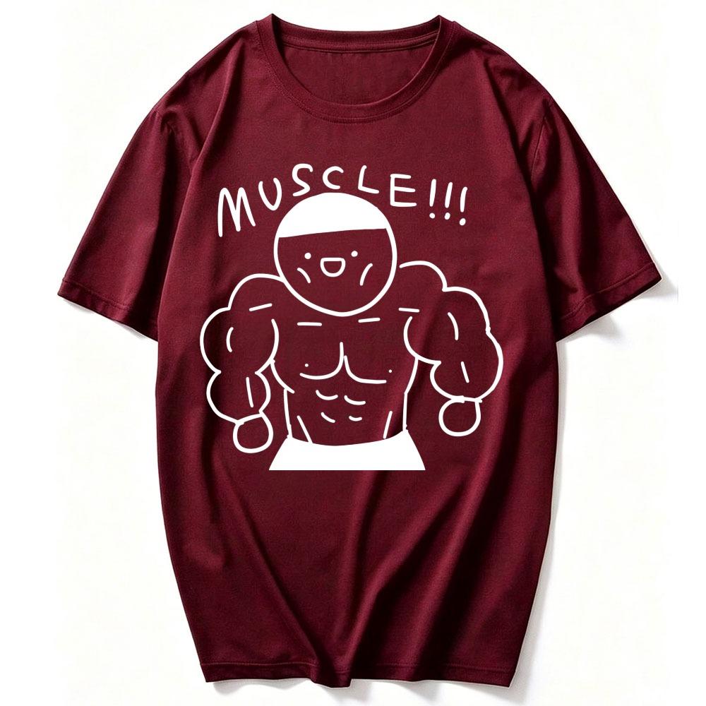 Cotton T Shirt Cartoon Buff Muscular Unisex Six Pack Abs Doodle Print MUSCLE Letter Slogan Graphic Gym Bodybuilding Workout Tees
