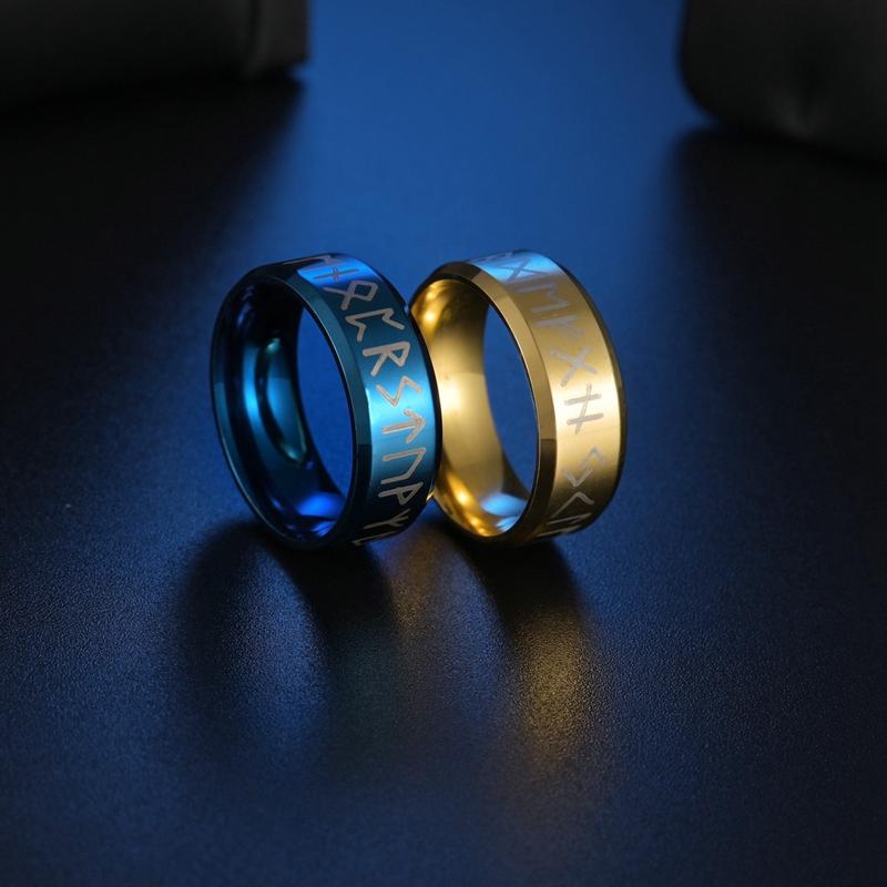 HERRE Ring Rustfritt Stål Mote Stil HERRE Dobbel Bokstav Rune Ord Odin Norse Viking Amulet RETRO Ringer Smykker