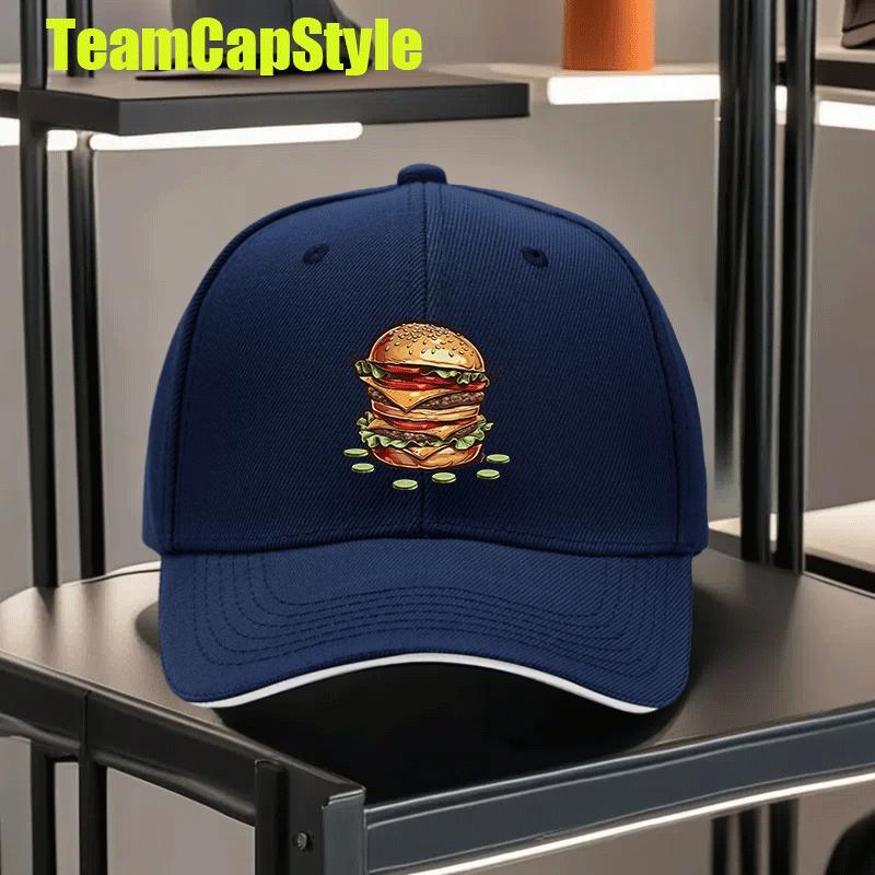 Doppel-Cheeseburger-Print Baseballkappe Polyester Outdoor Verstellbare Snapback-Mütze Unisex Lässig Geschenk