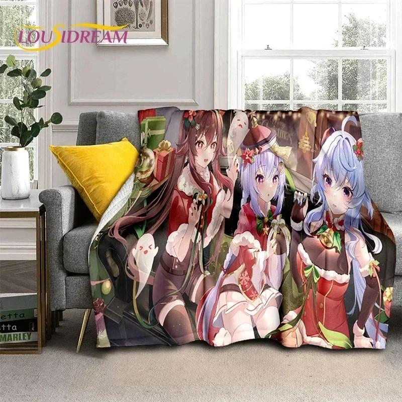 3D Niedliche Genshin Impact Cartoon Spiel Weiche Flanelldecke für Betten Schlafzimmer Sofa Picknick, Überwurfdecke für Outdoor-Freizeit Nickerchen Geschenk