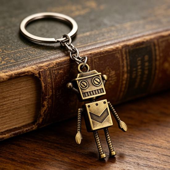 Keychain Pendant Retro Robot Design Movable Joint Swinging Limbs Decorative Key Ring Backpack Accessory