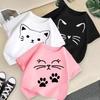 Camiseta de Verano Nueva Linda Estampado de Animales Gato Cuello Redondo Manga Corta para Niños y Niñas Camiseta Infantil Moderna y Sencilla