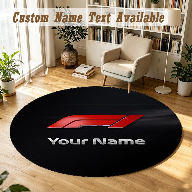 Round Rug Custom NameF1 Pattern Non Slip Carpet Home Floor Decor