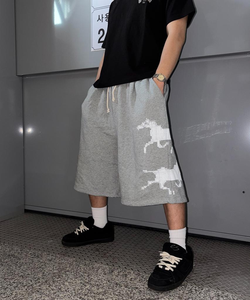 Nodi Twin Horse Bermuda Pants Melange Grey