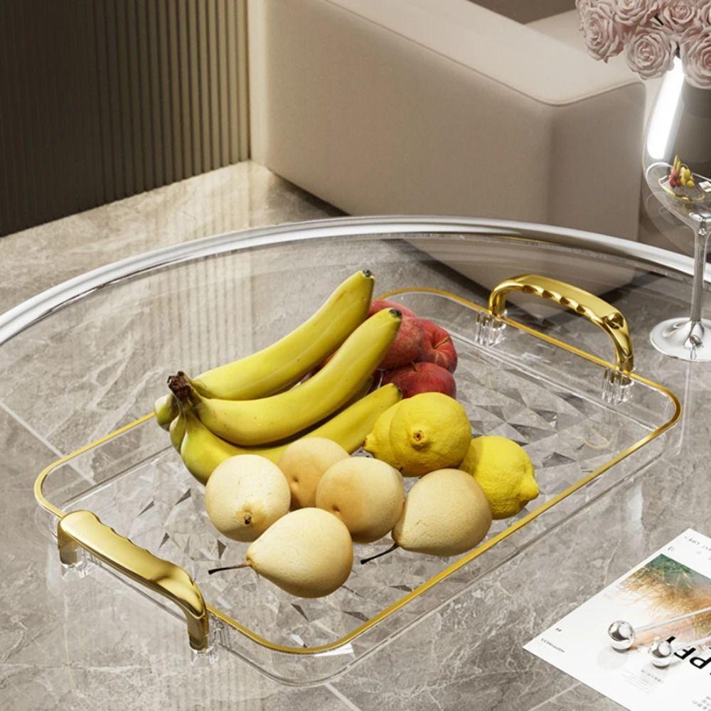 Light Luxury Storage Tray Clear Large Capacity Jewelry Tray Double Handle Plastic Dessert Fruit Tray Home Kitchen Organizer