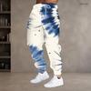 Men Plus Size Blue White Printed Drawstring Jogger Pants Side Pockets Cuffed Ankle Long Trousers