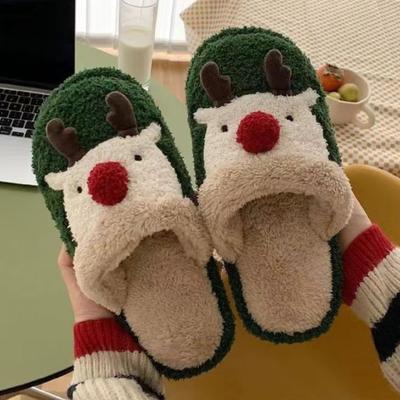 Winter Christmas Elk Plush Shoes Home Fashion Couple Non Slip Warm Baotou Cotton Slippers