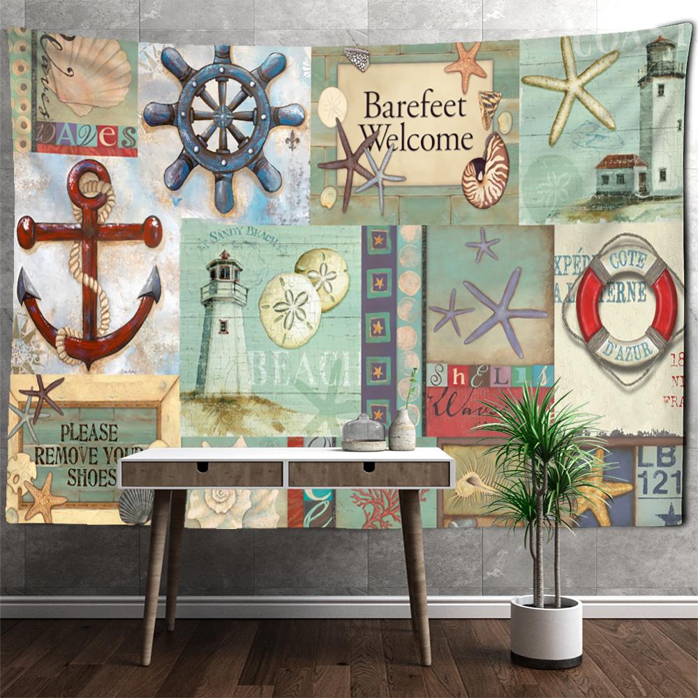 Nautical Background Cartoon Stamp Tapestry Wall Hanging Retro Kawaii Hippie Tapiz Psychedelic Kids Room Home Decor