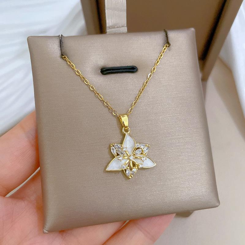 Oil Dripping Flower Full Diamond Light Luxury Temperament Gorgeous Full Diamond Necklace Female Versatile Collarbone Chain Titanium Steel Chain