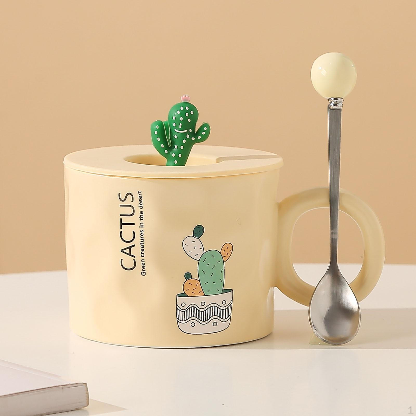 

Кавова чашка з мультфільмом, порцелянова чашка, пилонепроникна кришка, керамічна чашка з широким горлом для латте, еспресо, Style D