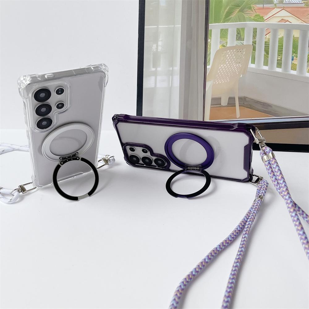Adjustable Crossbody Lanyard Phone Case for Samsung S26/Apple iPhone 16 Pro Max with Stand & Drop Protection