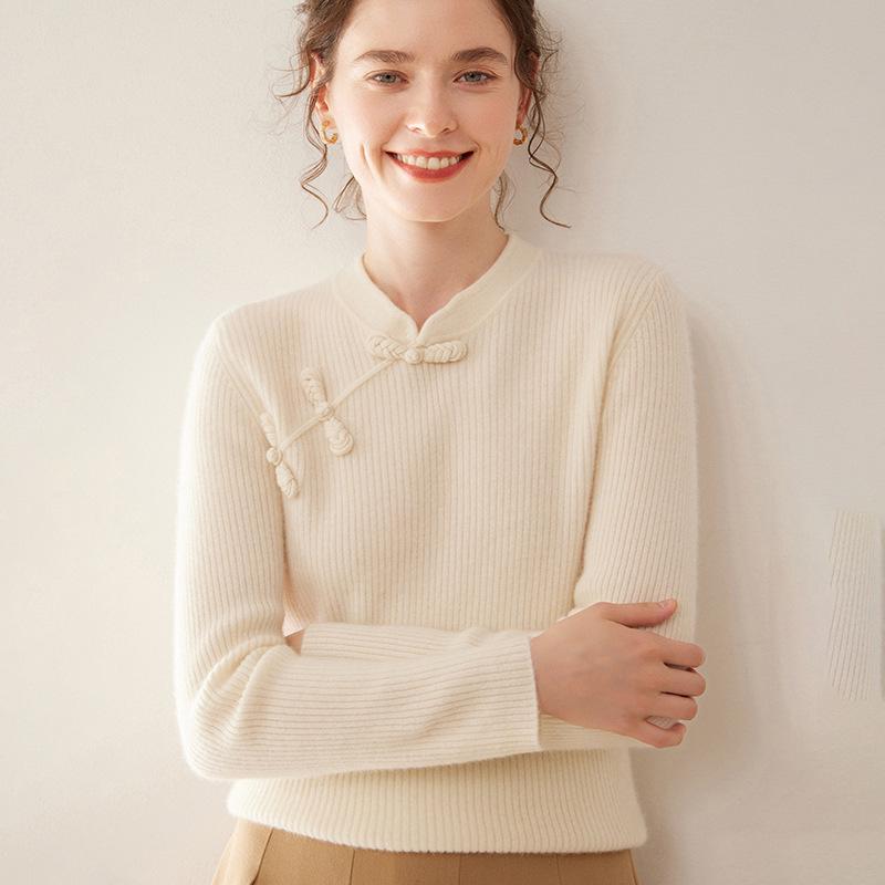 Cashmere Women's Frog Button Sweater - Autumn/Winter Chinese Style Retro Slimming Knitwear