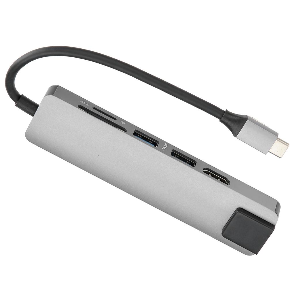 6 in 1 Erweiterter externer HUB USB 3.0 HDMI RJ45 Display Mutiport Adapter Rollenmaschinenlinie Typc Grau