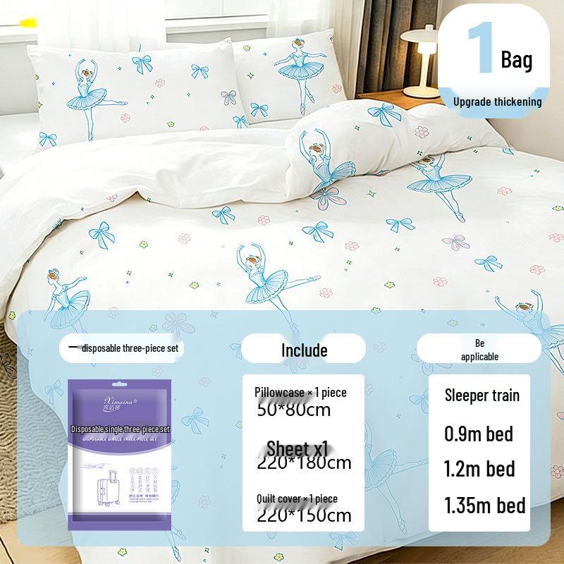 Purple Disposable 4-Piece Non-Woven Bedding Set: Bed Sheet & Duvet Cover for Hotel or Travel. Ideal for Comfortable, Naked Sleeping.