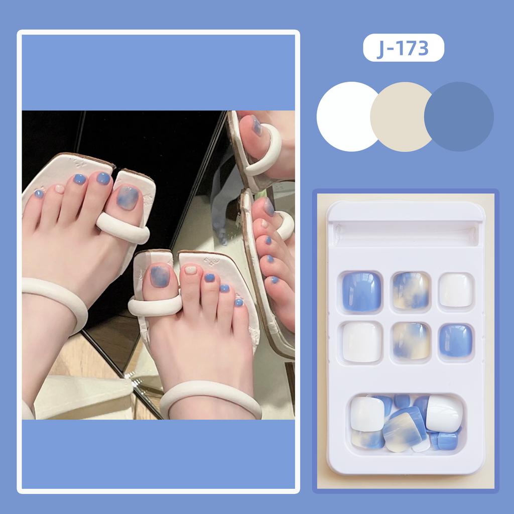 24Pcs Glossy Lake Blue Press On Toenails Full Coverage Artificial Acrylic Fake Toe Nails Removable Wearable Nail Art