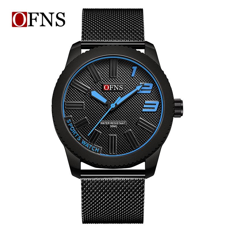 OFNS Men's Ultra-thin Quartz Wristwatch with Rotating Bezel and 3D Markers