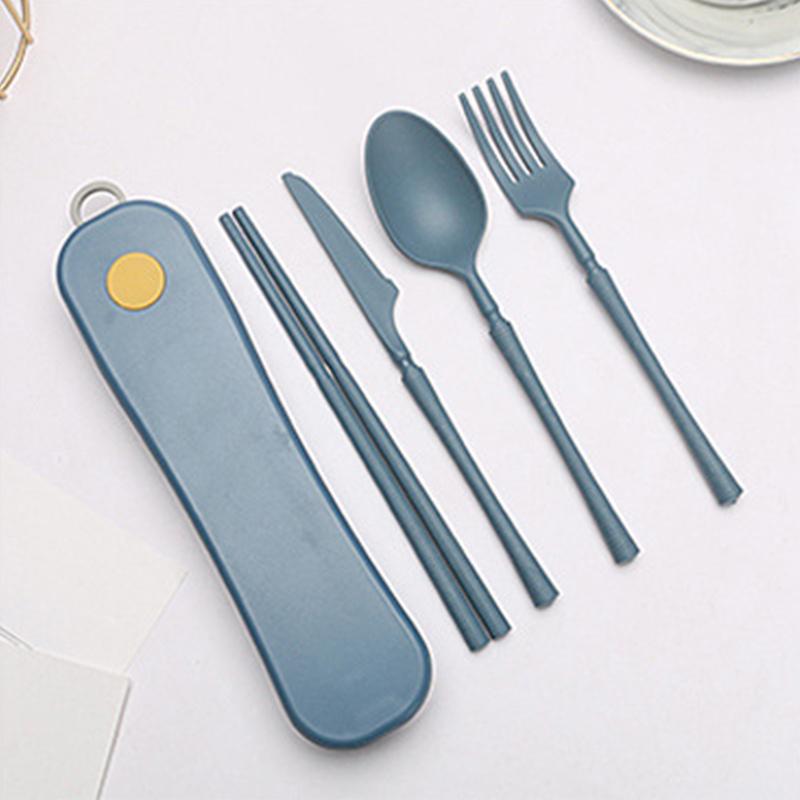 

4 шт. Набор столовых приборов из пшеничной соломы, портативная посуда, нож, вилка, ложка, палочки для еды, экологически чистые столовые приборы для путешествий и отдыха на открытом воздухе, утварь синий