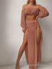 Women's European & American Off-Shoulder Swimsuit Cover-Up: Long Sleeve, High Slit Skirt, Two-Piece Set