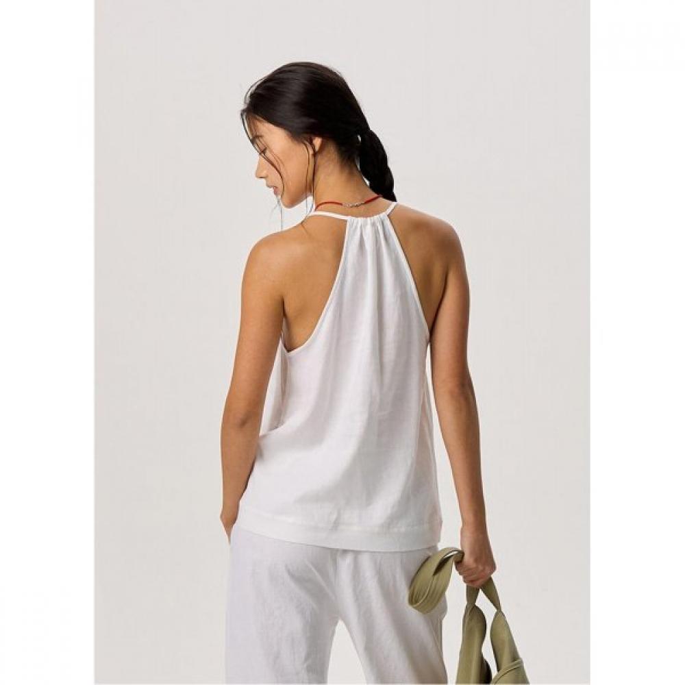 Budhi Mudra Linen Shirring Sleeveless White B61002atn62 H01 White/S